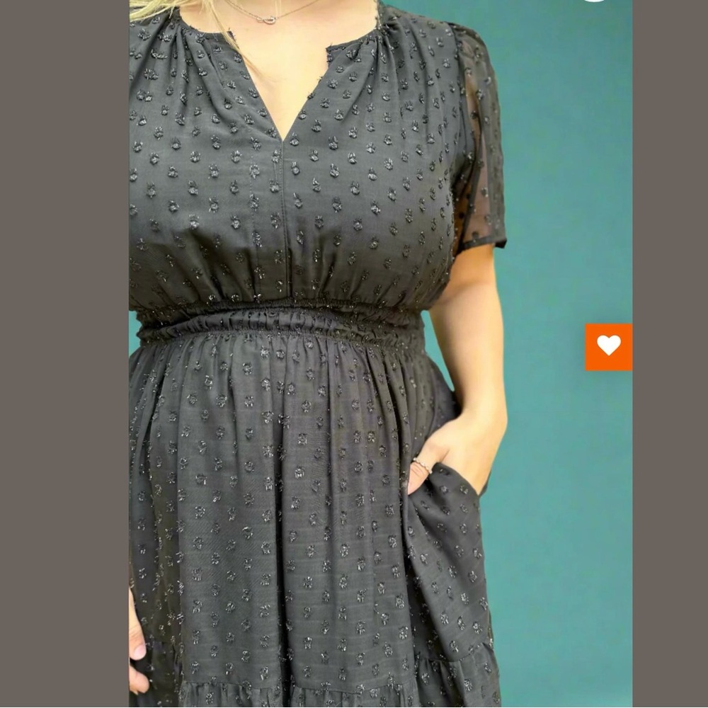 Romantic Black Maxi Dress Tiered Skirt Sheer Sleeves Plus Size 3X